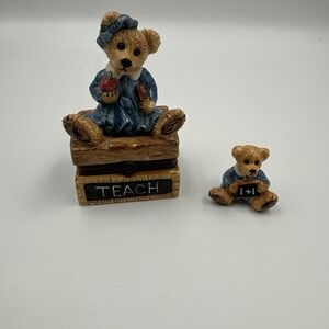 Bearware Pottery Mini Trinket Box Bear Teacher "Teach" "Learn" Cute Figurine